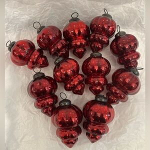 POTTERY Barn Red Glass Finial Shaped Christmas Ornaments Holiday Tree Lot Of 11